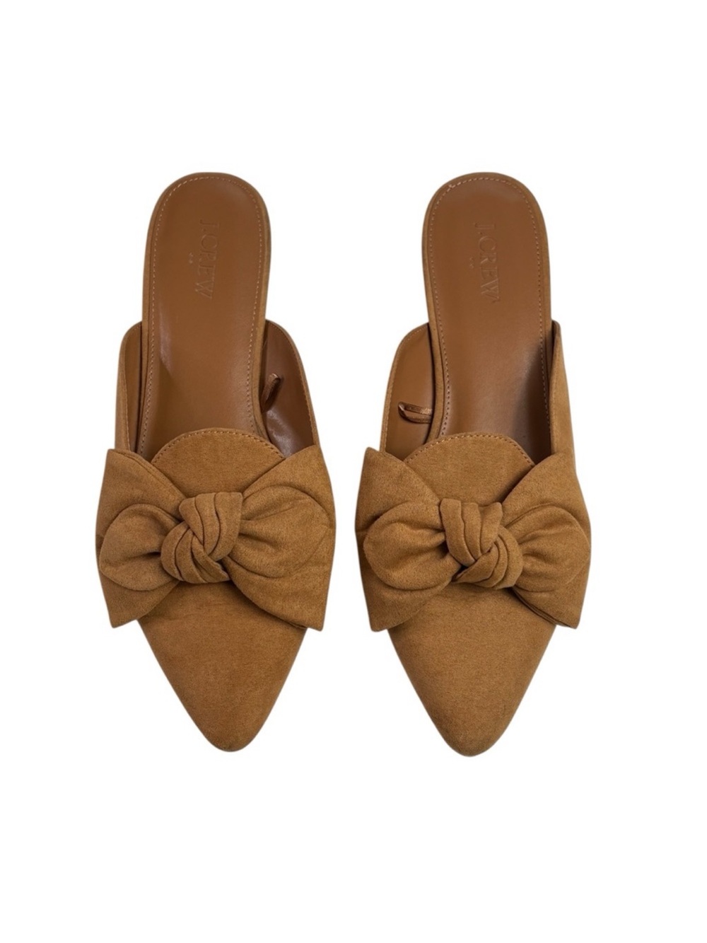 J Crew Pointed Toe Knotted Bow Slip-On Mules Womens Size 9 Tan
Faux Suede